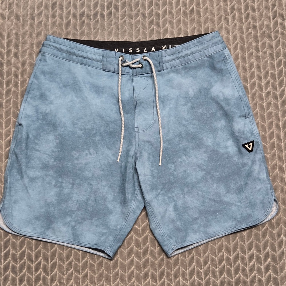 Vissla Stoke'm Mens Blue Tie Dye Hemp Stretch Board Shorts M113WSTO Size 31